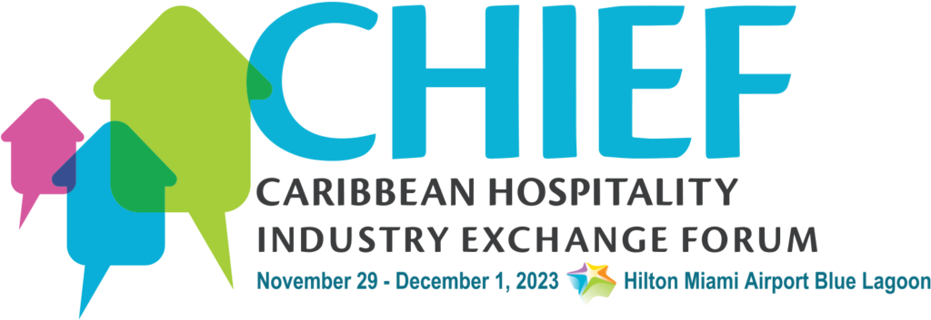 Purple, blue, and green logo for the Caribbean Hospitality Industry Exchange Forum (CHIEF) in Miami, Florida, November 29 - December 1, 2023.