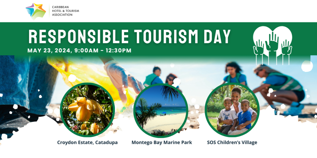 white and green graphic for The Caribbean Hotel and Tourism Association's Marketplace Responsible Tourism Day.